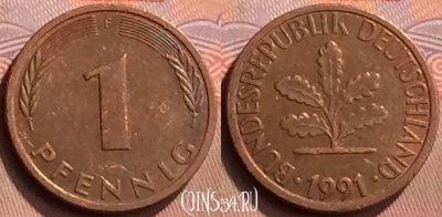 Германия 1 пфенниг 1991 года F, KM# 105, 428-046