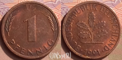 Германия 1 пфенниг 1991 года F, KM# 105, 442-101