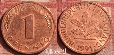 Германия 1 пфенниг 1991 года G, KM# 105, 274l-064