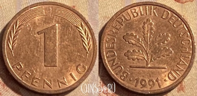 Германия 1 пфенниг 1991 J, KM# 105, 448q-075