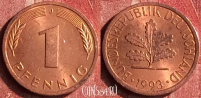 Германия 1 пфенниг 1993 года J, KM# 105, 399-020