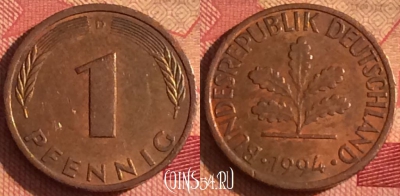 Германия 1 пфенниг 1994 года D, KM# 105, 249i-075