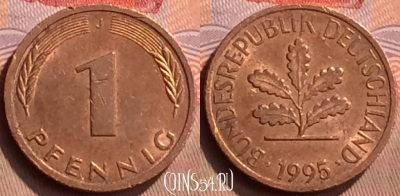 Германия 1 пфенниг 1995 года J, KM# 105, 428-012