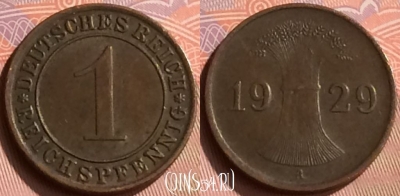 Германия 1 рейхспфенниг 1929 года A, KM# 37, 206n-026