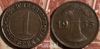 Германия 1 рейхспфенниг 1935 E, KM# 37, 505s-100