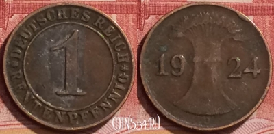 Германия 1 рентенпфенниг 1924 года J, KM# 30, 137l-014