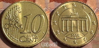 Германия 10 евроцентов 2003 A, KM# 210, UNC, 512s-006