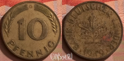 Германия 10 пфеннигов 1949 года D, KM# 103, 139o-058