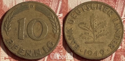Германия 10 пфеннигов 1949 года D, KM# 103, 222p-140