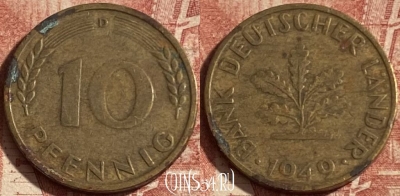 Германия 10 пфеннигов 1949 года D, KM# 103, 272p-131