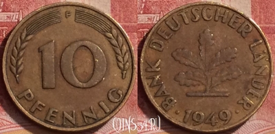 Германия 10 пфеннигов 1949 года F, KM# 103, 152l-058