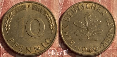Германия 10 пфеннигов 1949 F, KM# 103, 215q-006 ♛