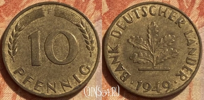 Германия 10 пфеннигов 1949 F, KM# 103, 303q-124 ♛