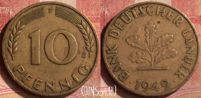 Германия 10 пфеннигов 1949 года F, KM# 108, 138m-106