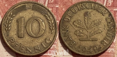 Германия 10 пфеннигов 1949 G, KM# 103, 408q-115
