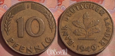 Германия 10 пфеннигов 1949 года J, KM# 103, 276k-116