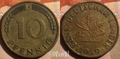 Германия 10 пфеннигов 1949 J, KM# 103, s398s-042 ♛