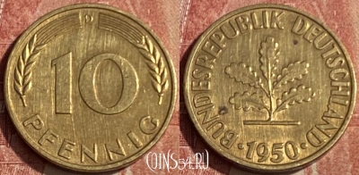 Германия 10 пфеннигов 1950 D, KM# 108, 	189q-081