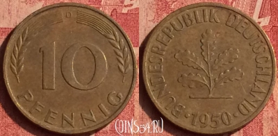 Германия 10 пфеннигов 1950 года D, KM# 108, 384o-123