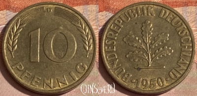 Германия 10 пфеннигов 1950 D, KM# 108, 388p-070