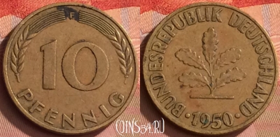 Германия 10 пфеннигов 1950 года F, KM# 108, 144o-030