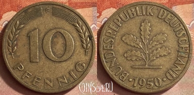 Германия 10 пфеннигов 1950 года F, KM# 108, 413o-042