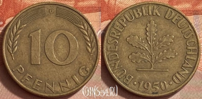 Германия 10 пфеннигов 1950 года F, KM# 108, 413o-047