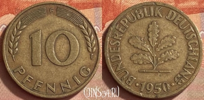 Германия 10 пфеннигов 1950 года F, KM# 108, 414o-136