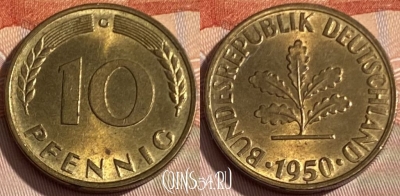 Германия 10 пфеннигов 1950 G, KM# 108, 292q-020 ♛