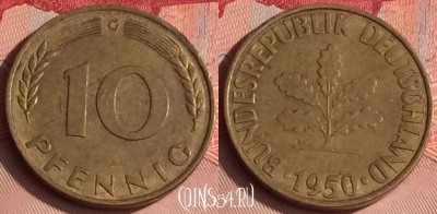 Германия 10 пфеннигов 1950 года G, KM# 108, 310o-059