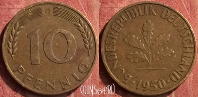 Германия 10 пфеннигов 1950 года G, KM# 108, 409-120