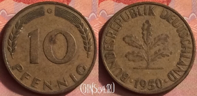Германия 10 пфеннигов 1950 года G, KM# 108, 427o-026
