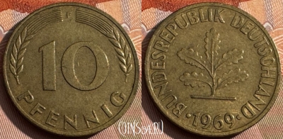 Германия 10 пфеннигов 1969 F, KM# 108, 163s-068