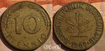 Германия 10 пфеннигов 1969 G, KM# 108, 389s-118