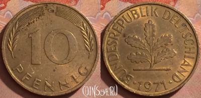 Германия 10 пфеннигов 1971 года G, KM# 108, 369k-066