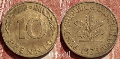 Германия 10 пфеннигов 1975 G, KM# 108, 393q-084