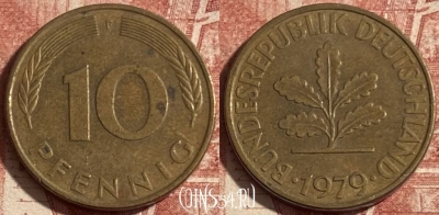 Германия 10 пфеннигов 1979 года F, KM# 108, 254p-134