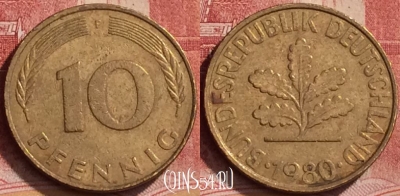 Германия 10 пфеннигов 1980 года F, KM# 108, 146l-111