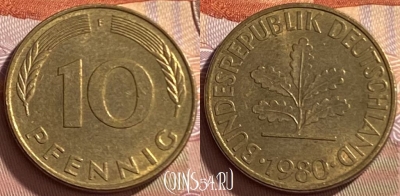 Германия 10 пфеннигов 1980 года F, KM# 108, 210p-085