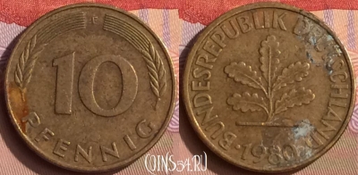 Германия 10 пфеннигов 1980 года F, KM# 108, 448-006