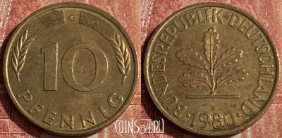 Германия 10 пфеннигов 1980 G, KM# 108, 201q-070