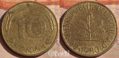 Германия 10 пфеннигов 1980 J, KM# 108, 384p-140