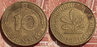Германия 10 пфеннигов 1981 D, KM# 108, 417q-074