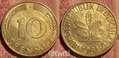 Германия 10 пфеннигов 1981 J, KM# 108, 387q-078