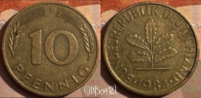 Германия 10 пфеннигов 1984 F, KM# 108, 376s-135