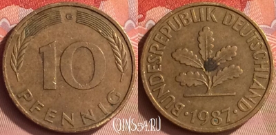 Германия 10 пфеннигов 1987 года G, KM# 108, 152m-116