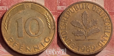 Германия 10 пфеннигов 1989 года D, KM# 108, 154l-012