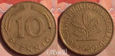 Германия 10 пфеннигов 1989 года F, KM# 108, 155m-101