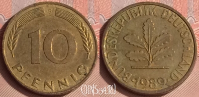 Германия 10 пфеннигов 1989 года F, KM# 108, 307o-077
