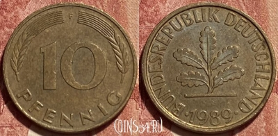Германия 10 пфеннигов 1989 F, KM# 108, 387q-061